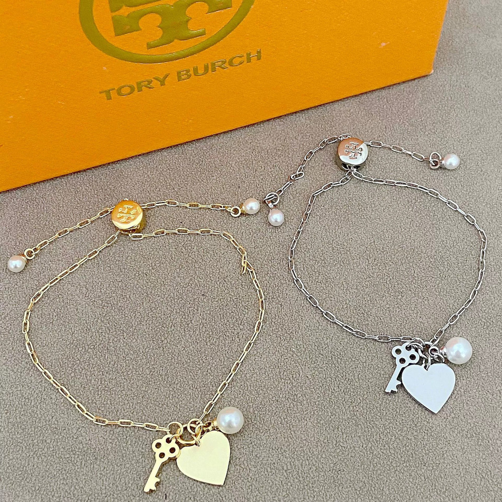 Tory Burch Double Layer Heart Beach Pearl Anklet Vintage Heart Bracelet Set